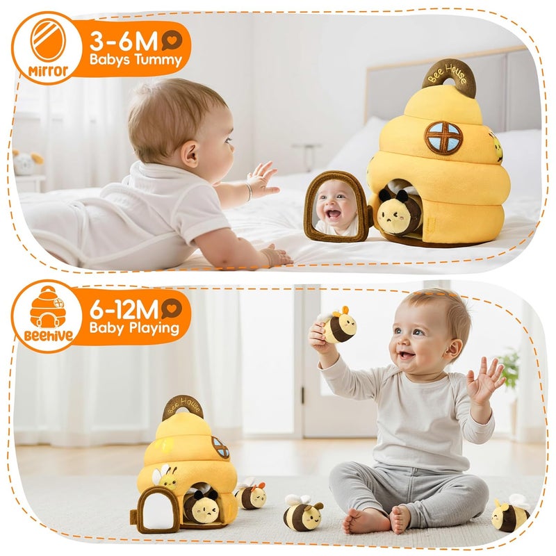 Lanbeby Baby Toys 6-12 Months - Beehive Infant Toy with 5 Sensory Bees Stuffed Animals, Crinkle, Rattle, Mirror & Music, Montessori Toys for 6 7 8 9 10 11 12 Month Old Baby Boys Girls Birthday Christmas Gift - Image 5